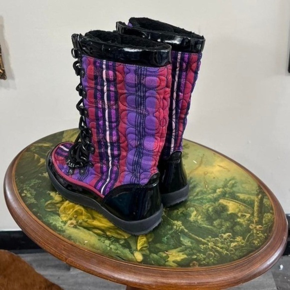 Vintage Y2K Coach Plaid‎ Faux Fur Lined Winter Lace-Up Boots plaid Print Size 6 - Picture 5 of 7